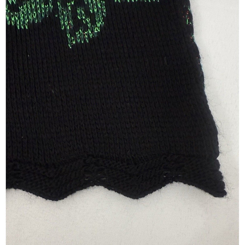 VTG Holiday Time Black Poinsettia Metallic Christmas Sweater Womens Size M - Picture 7 of 9